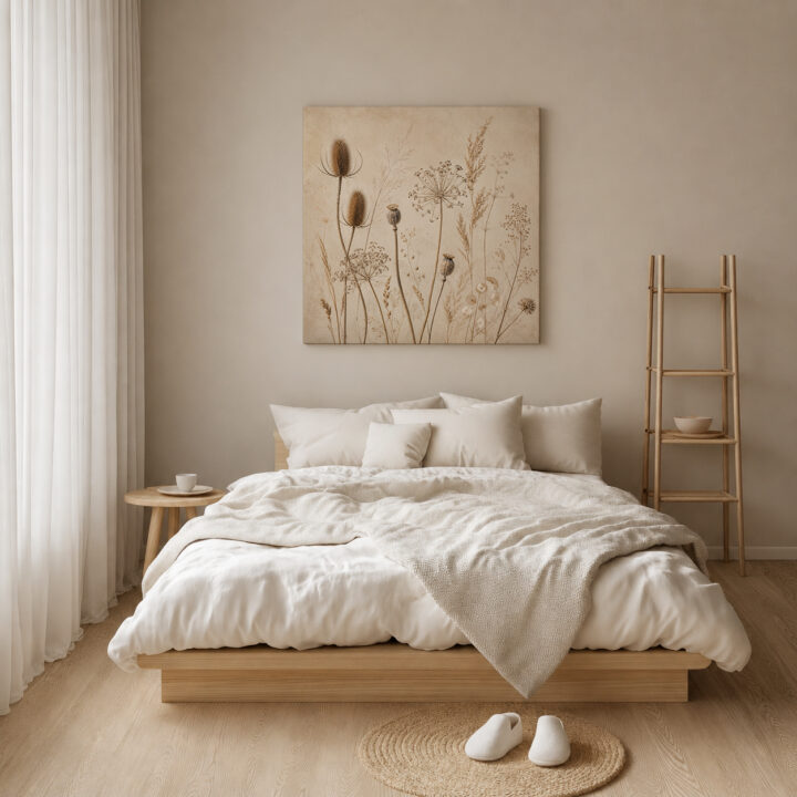 Leinwandbild Wildpflanzen auf warmem Beige