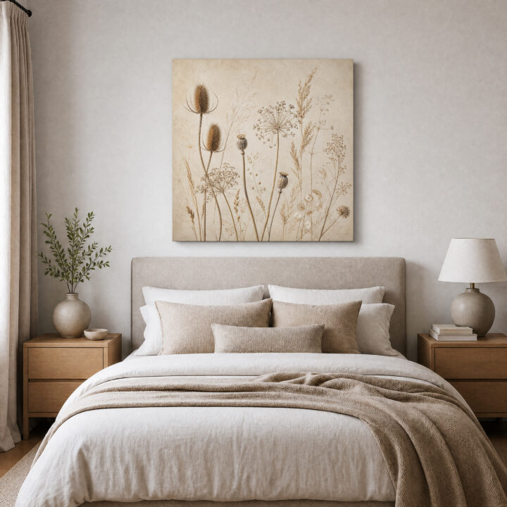Leinwandbild Wildpflanzen auf warmem Beige