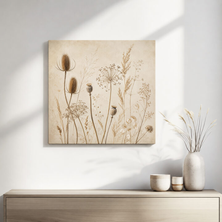 Leinwandbild Wildpflanzen auf warmem Beige
