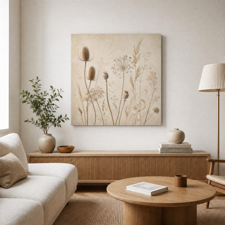 Leinwandbild Wildpflanzen auf warmem Beige