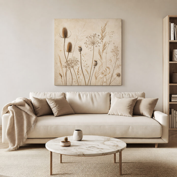 Leinwandbild Wildpflanzen auf warmem Beige