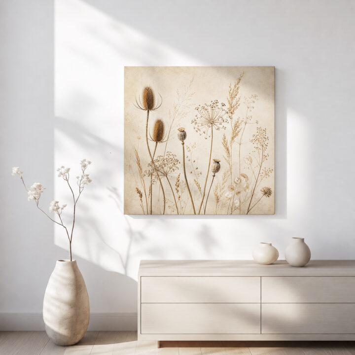 Leinwandbild Wildpflanzen auf warmem Beige