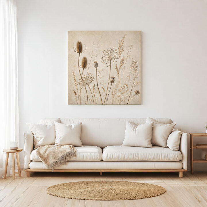 Leinwandbild Wildpflanzen auf warmem Beige