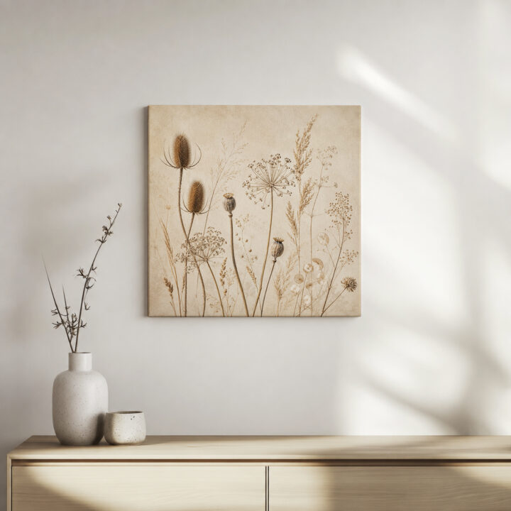 Leinwandbild Wildpflanzen auf warmem Beige