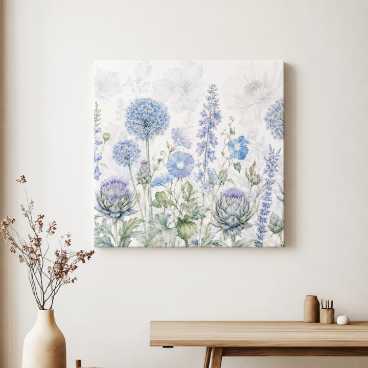Leinwandbild Luftige Blüten in Blau und Flieder