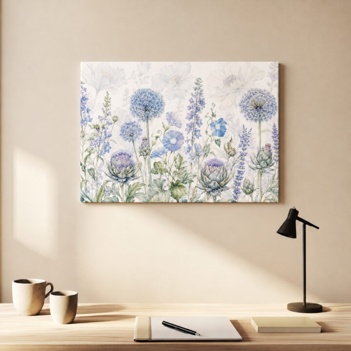 Leinwandbild Luftige Blüten in Blau und Flieder