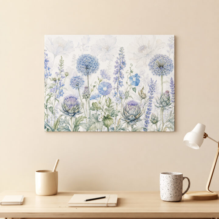 Leinwandbild Luftige Blüten in Blau und Flieder