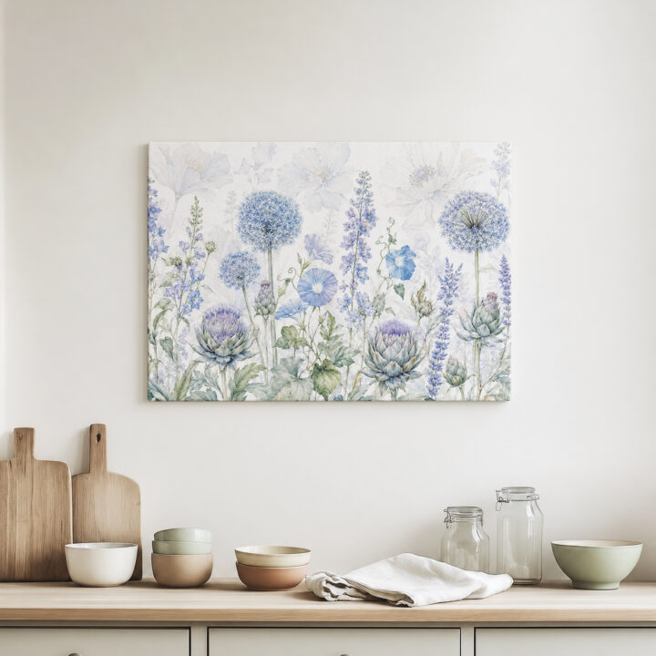 Leinwandbild Luftige Blüten in Blau und Flieder