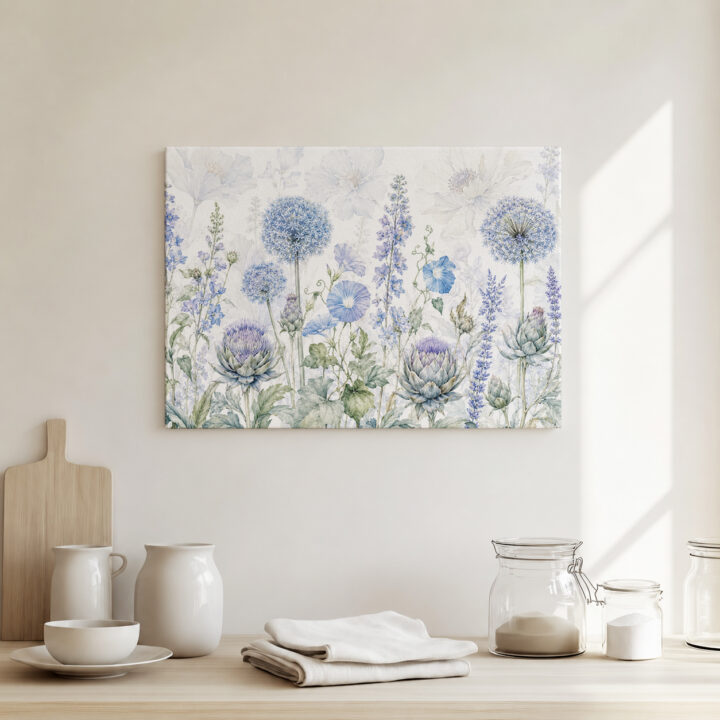 Leinwandbild Luftige Blüten in Blau und Flieder
