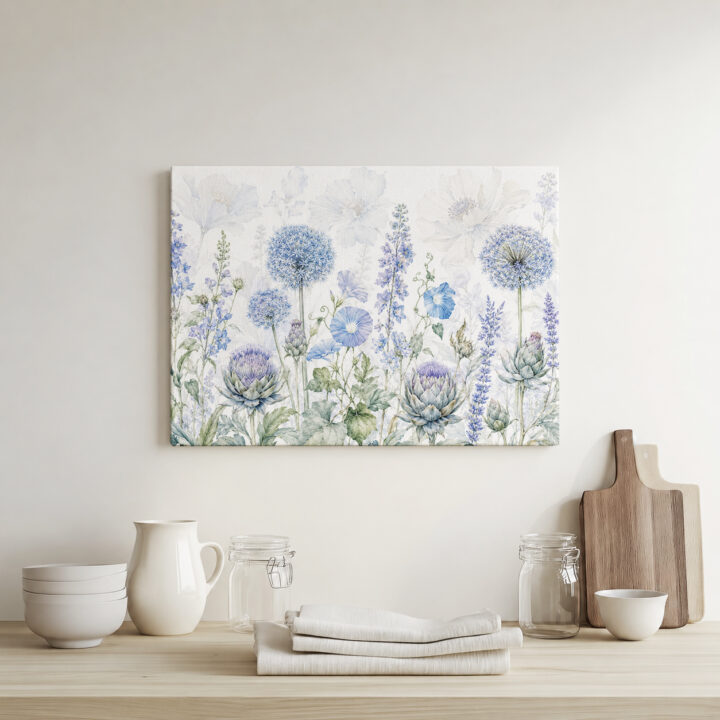 Leinwandbild Luftige Blüten in Blau und Flieder