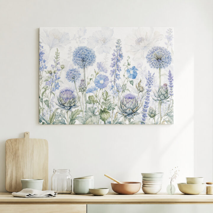Leinwandbild Luftige Blüten in Blau und Flieder