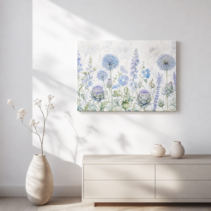 Leinwandbild Luftige Blüten in Blau und Flieder