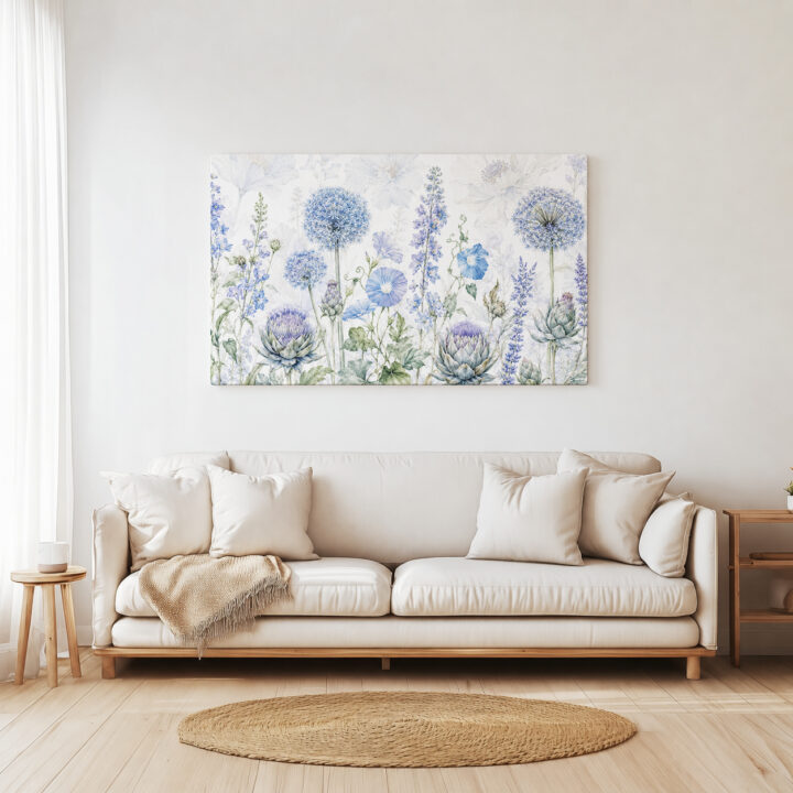 Leinwandbild Luftige Blüten in Blau und Flieder