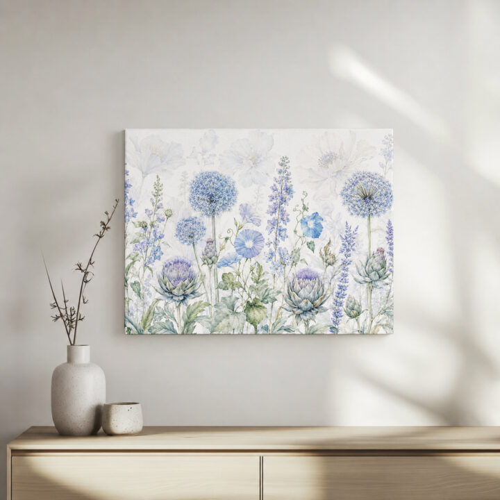 Leinwandbild Luftige Blüten in Blau und Flieder