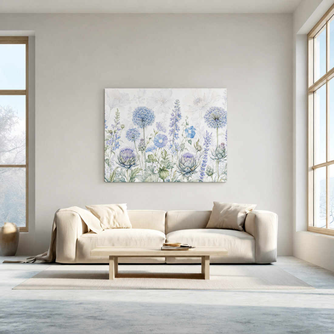 Leinwandbild Luftige Blüten in Blau und Flieder