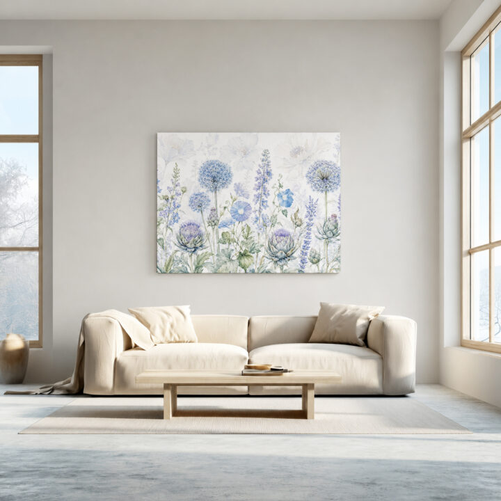 Leinwandbild Luftige Blüten in Blau und Flieder