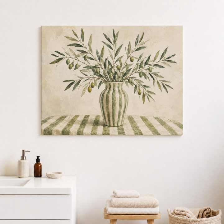 Leinwandbild Olivenzweige in gestreifter Vase