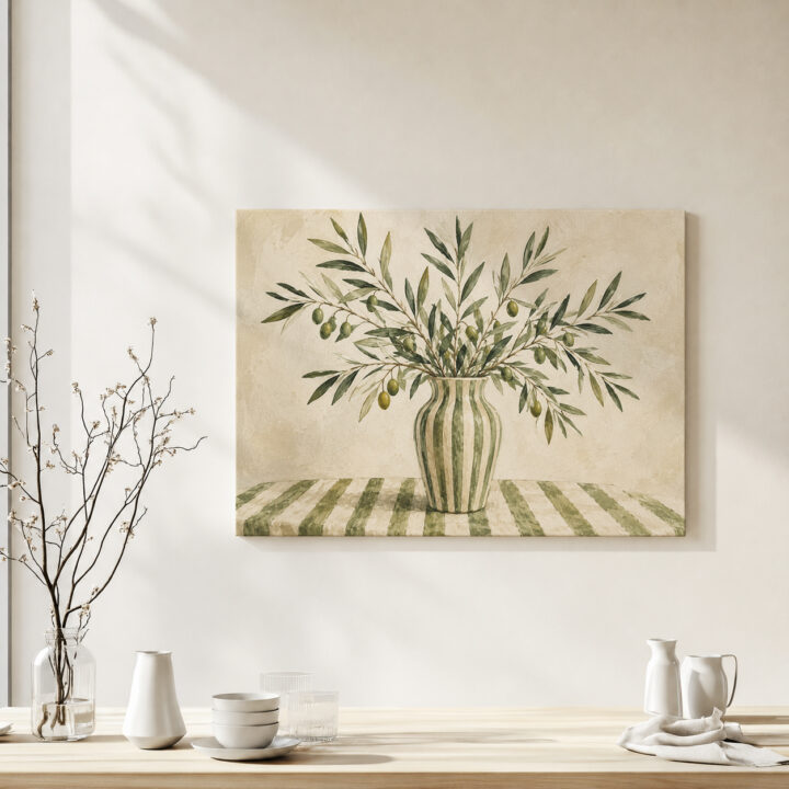 Canvas print Olive Branches in a Striped Vase