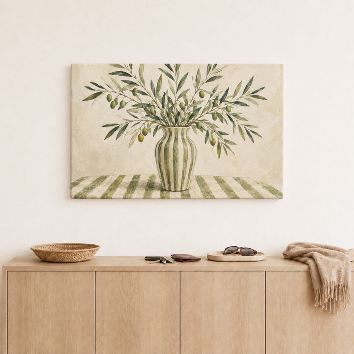Canvas print Olive Branches in a Striped Vase