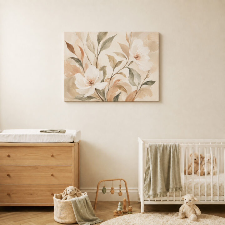 Leinwandbild Cremeweiße Blüten und Blätter