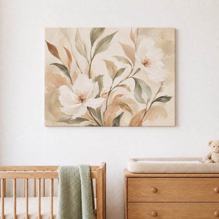 Leinwandbild Cremeweiße Blüten und Blätter