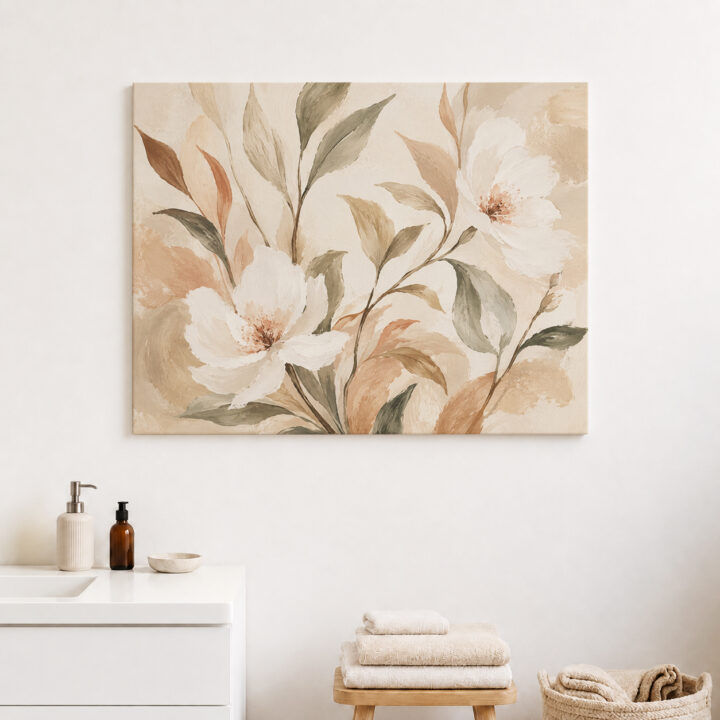 Leinwandbild Cremeweiße Blüten und Blätter
