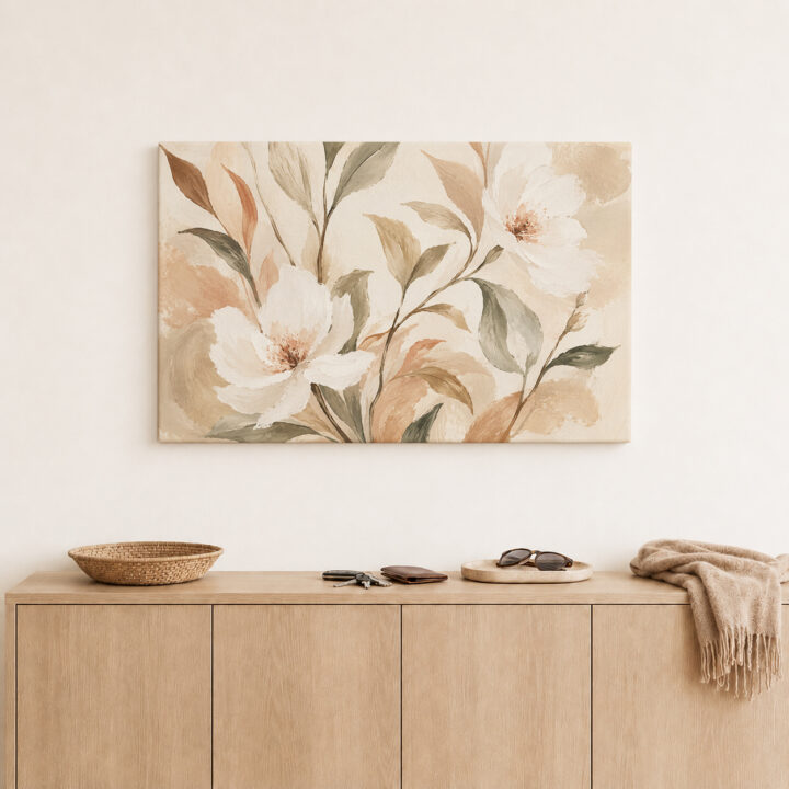 Leinwandbild Cremeweiße Blüten und Blätter