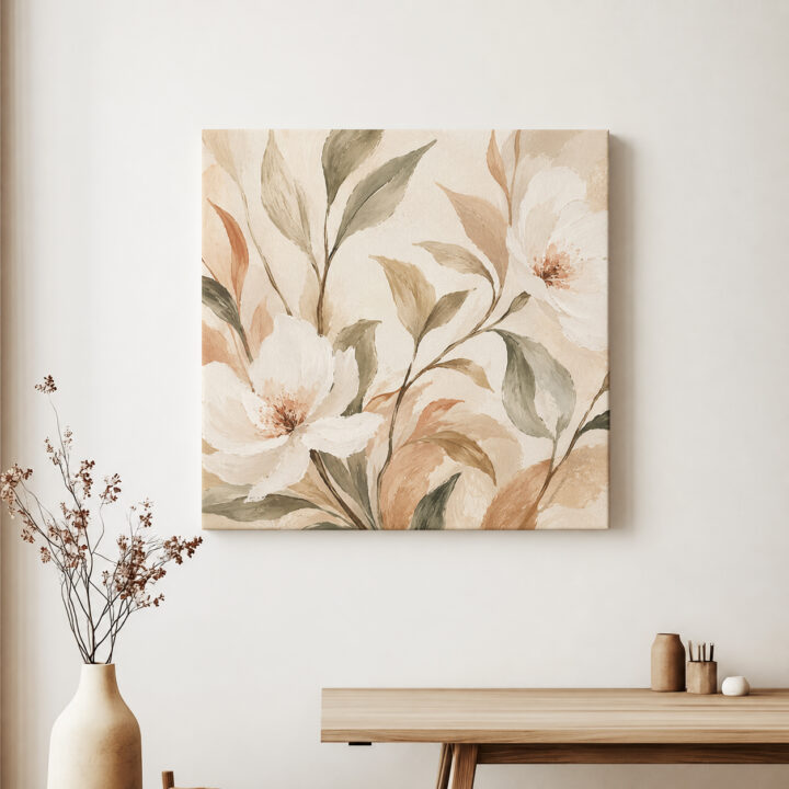 Leinwandbild Cremeweiße Blüten und Blätter
