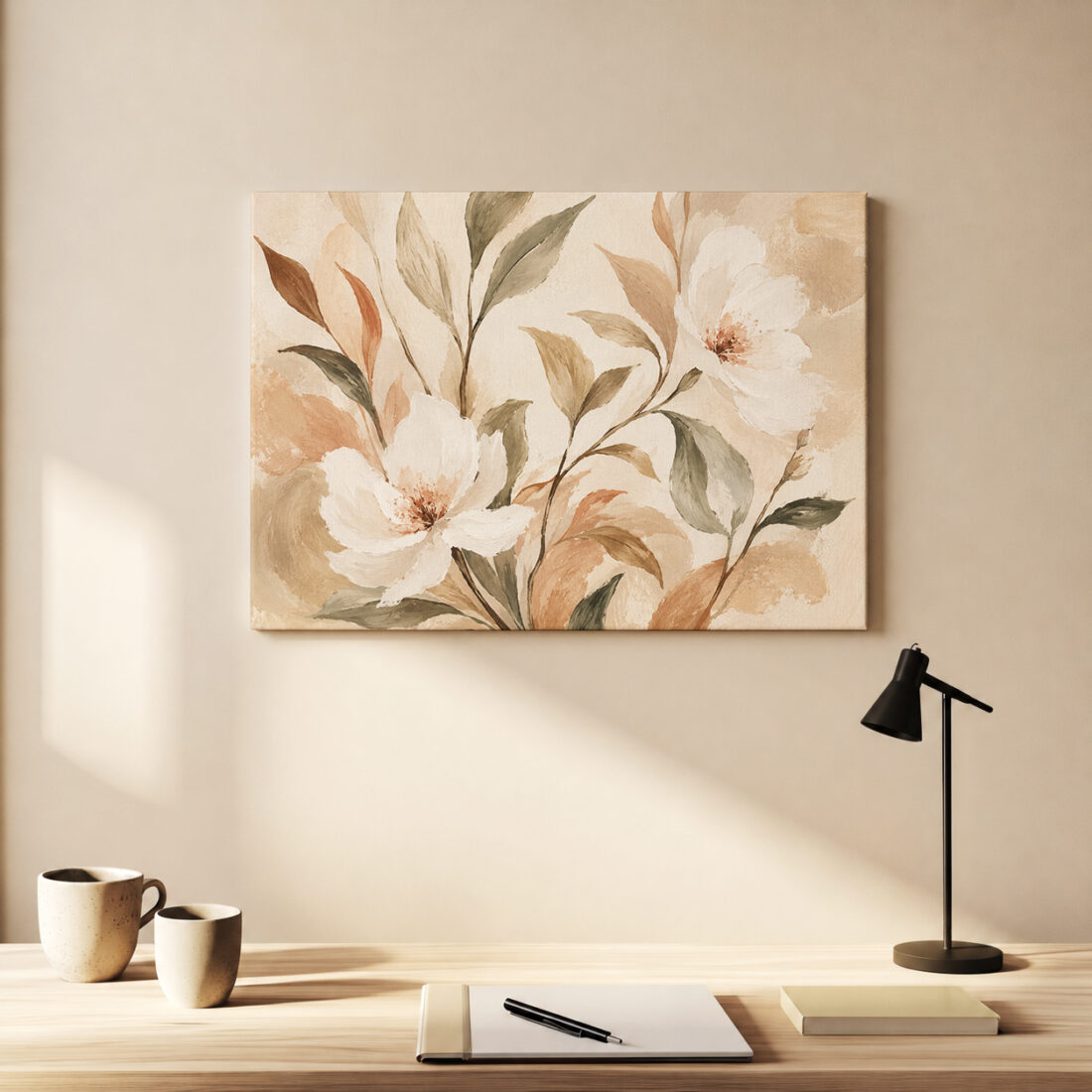 Leinwandbild Cremeweiße Blüten und Blätter