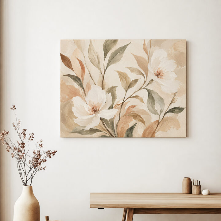 Leinwandbild Cremeweiße Blüten und Blätter