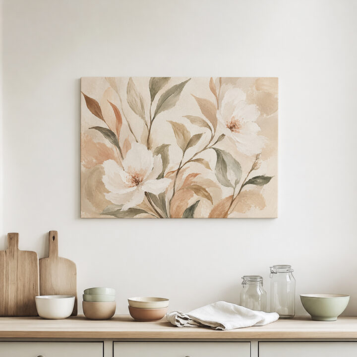 Leinwandbild Cremeweiße Blüten und Blätter
