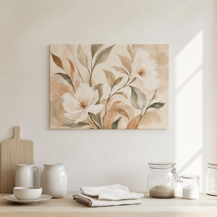 Leinwandbild Cremeweiße Blüten und Blätter