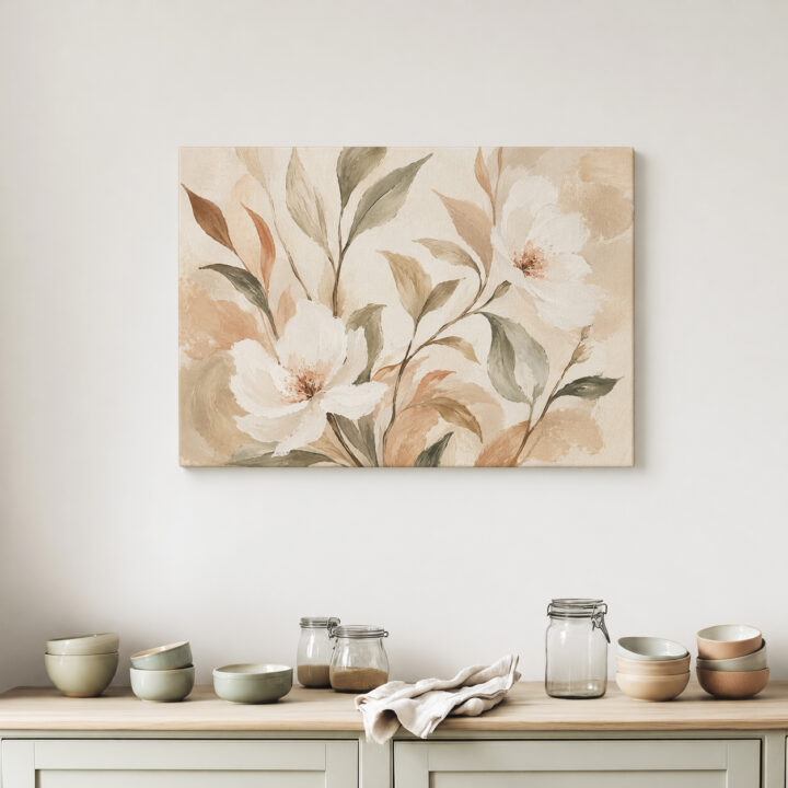Leinwandbild Cremeweiße Blüten und Blätter