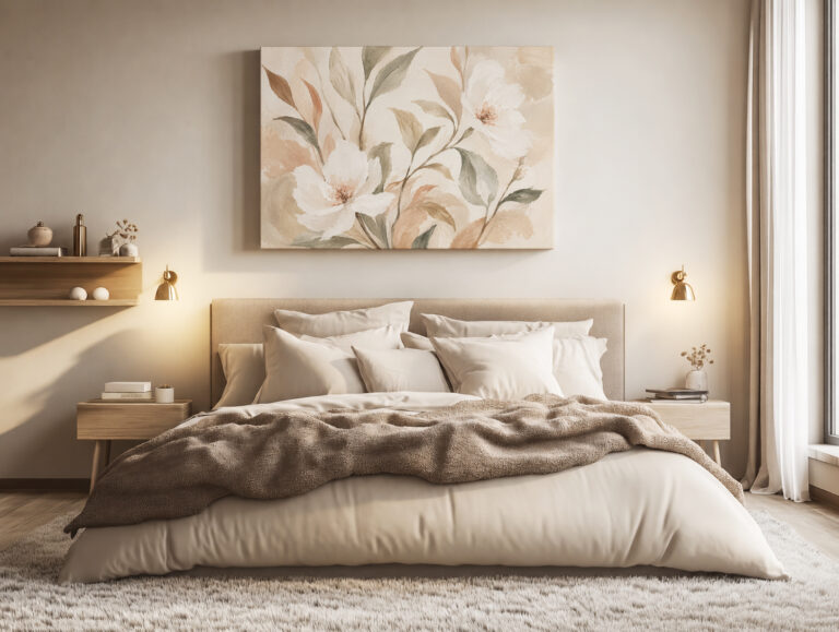 Leinwandbild Cremeweiße Blüten und Blätter