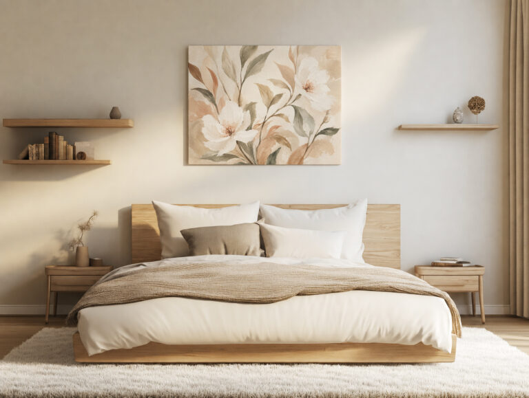 Leinwandbild Cremeweiße Blüten und Blätter