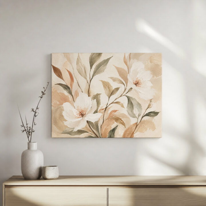 Leinwandbild Cremeweiße Blüten und Blätter