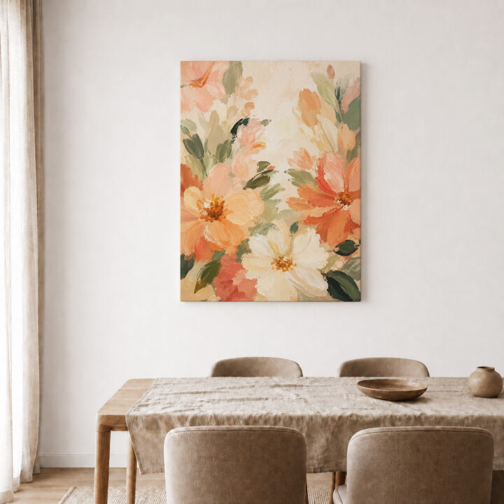 Leinwandbild Blüten in Apricot und Rosé