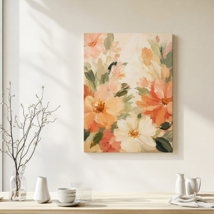 Leinwandbild Blüten in Apricot und Rosé