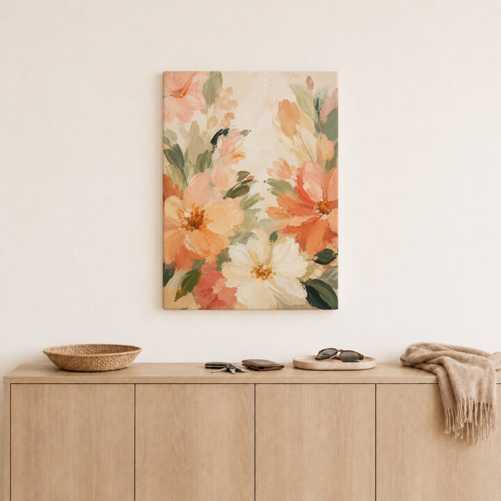 Leinwandbild Blüten in Apricot und Rosé