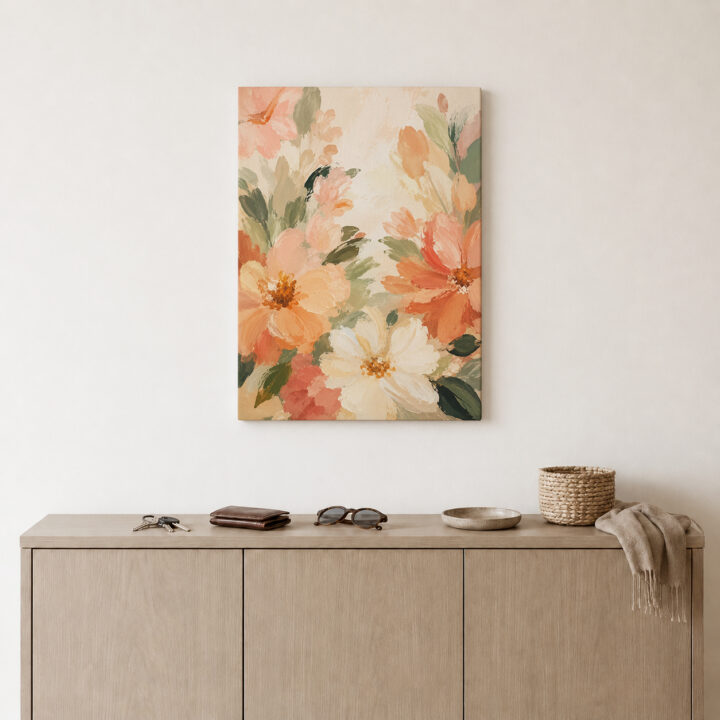 Leinwandbild Blüten in Apricot und Rosé