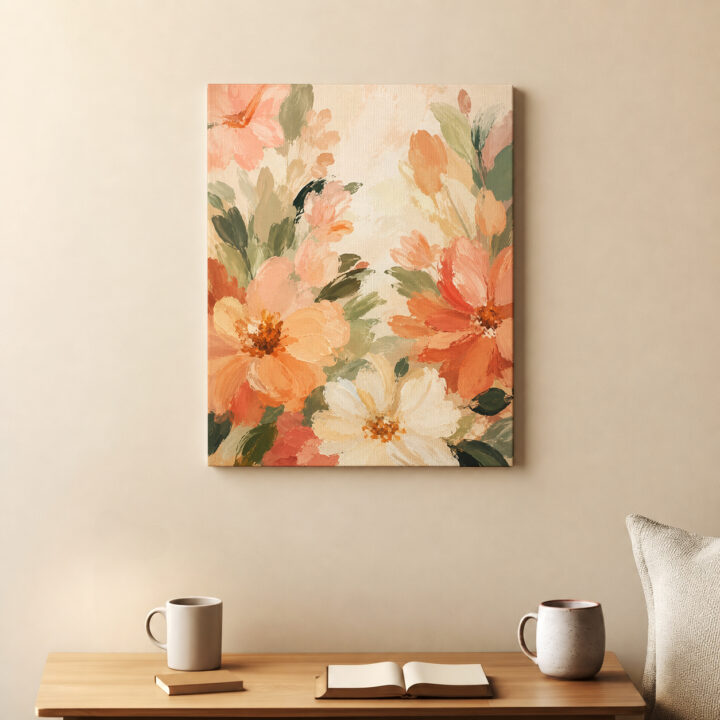 Leinwandbild Blüten in Apricot und Rosé