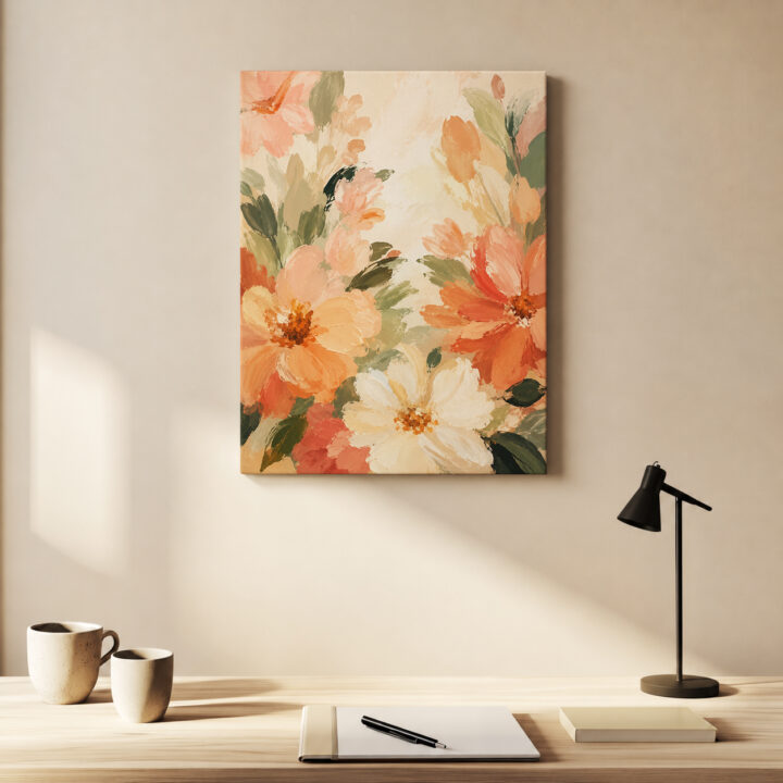 Leinwandbild Blüten in Apricot und Rosé