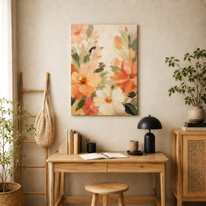 Leinwandbild Blüten in Apricot und Rosé