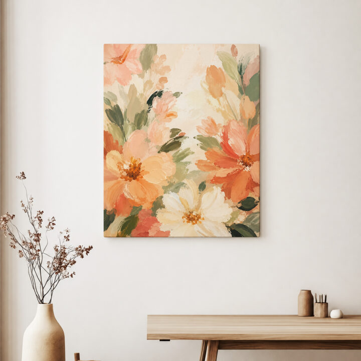Leinwandbild Blüten in Apricot und Rosé