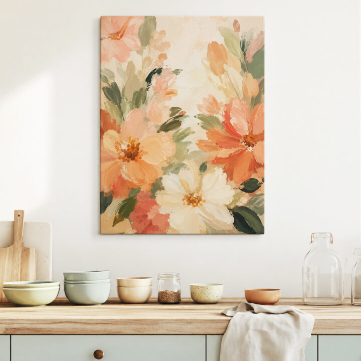 Leinwandbild Blüten in Apricot und Rosé