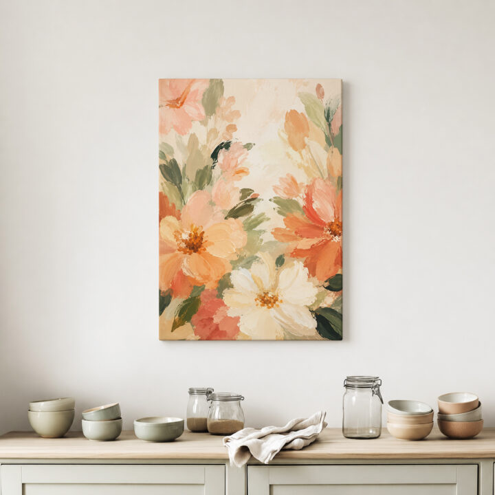 Leinwandbild Blüten in Apricot und Rosé