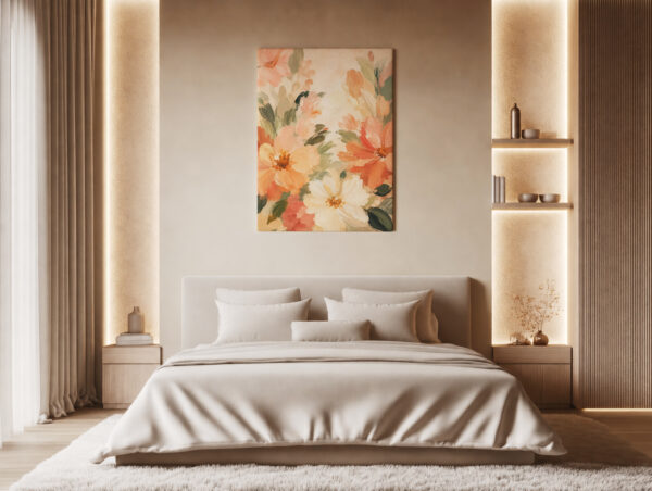 Leinwandbild Blüten in Apricot und Rosé