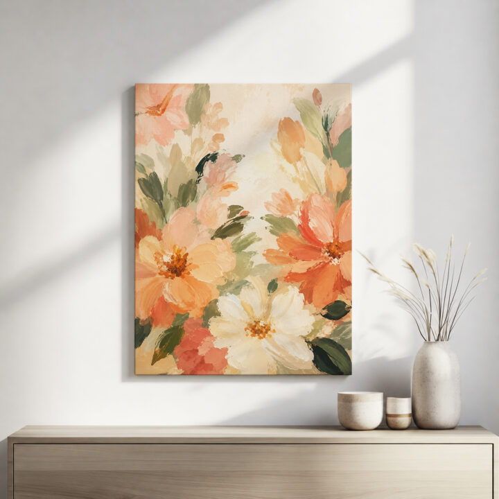 Leinwandbild Blüten in Apricot und Rosé