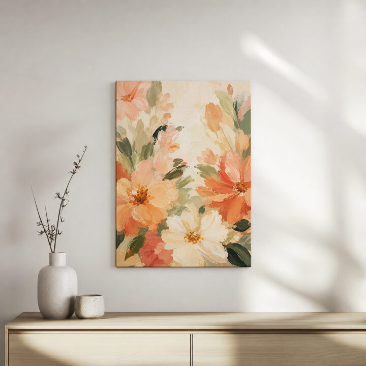 Canvas print Blossoms in Apricot and Rose