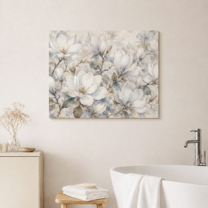 Leinwandbild Magnolien in Weiß und Blaugrau